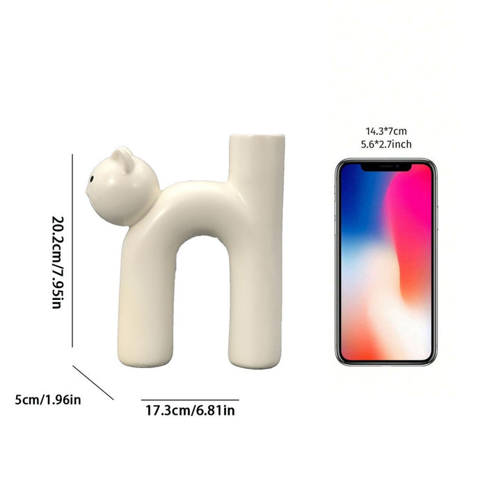Ceramic Sculptural Cat Letter H Bud Vase With Tubular Mouth Minimalist Tabletop Decor