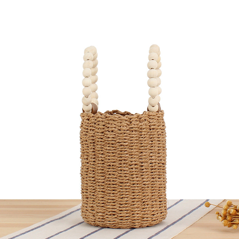Handbag Made of Hand-Crafted Natural Wicker with Elegant Wooden Handle Bowlift
