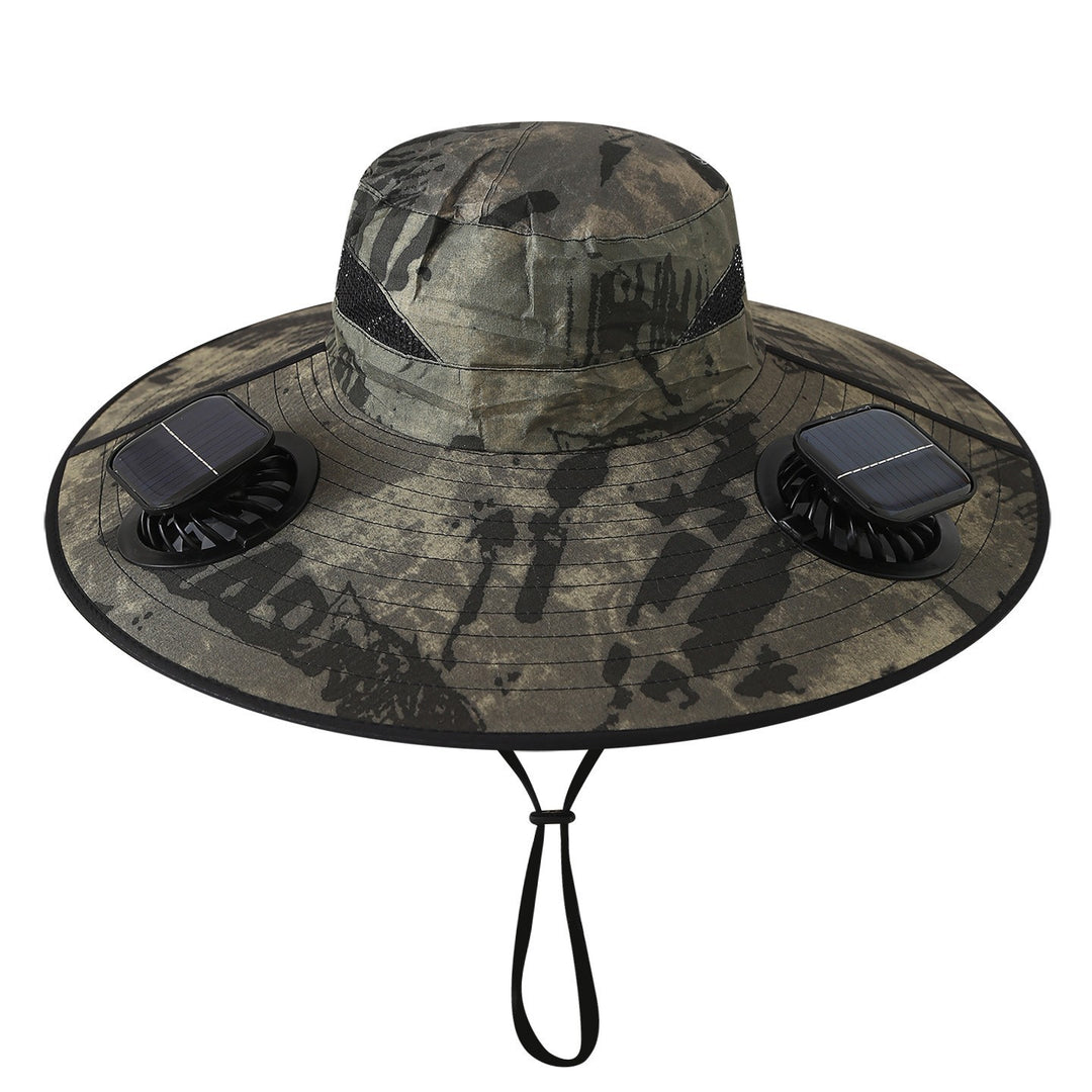 Wide sun hat with integrated solar fans breathable mesh adjustable chin strap Bowlift