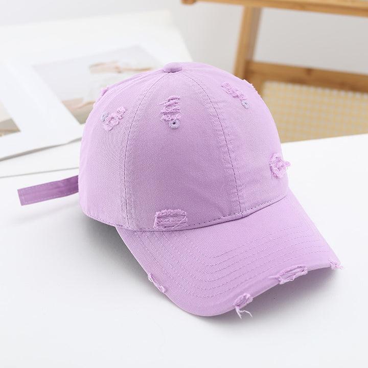 Women's fashionable destroyed baseball cap with adjustable strap Bowlift
