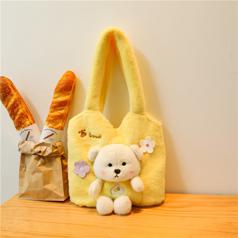Plush Shoulder Bag with Cute Bear Design Bowlift