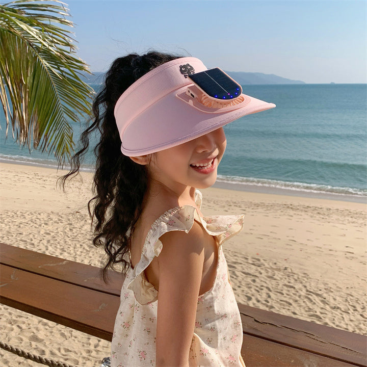 Child-Sunshade with Solar Fan and Integrated LED Lights Bowlift