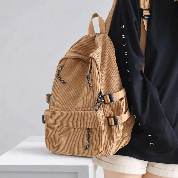 Cord-Backpack with Functional Zipper Pockets and Adjustable Shoulder Straps Bowlift