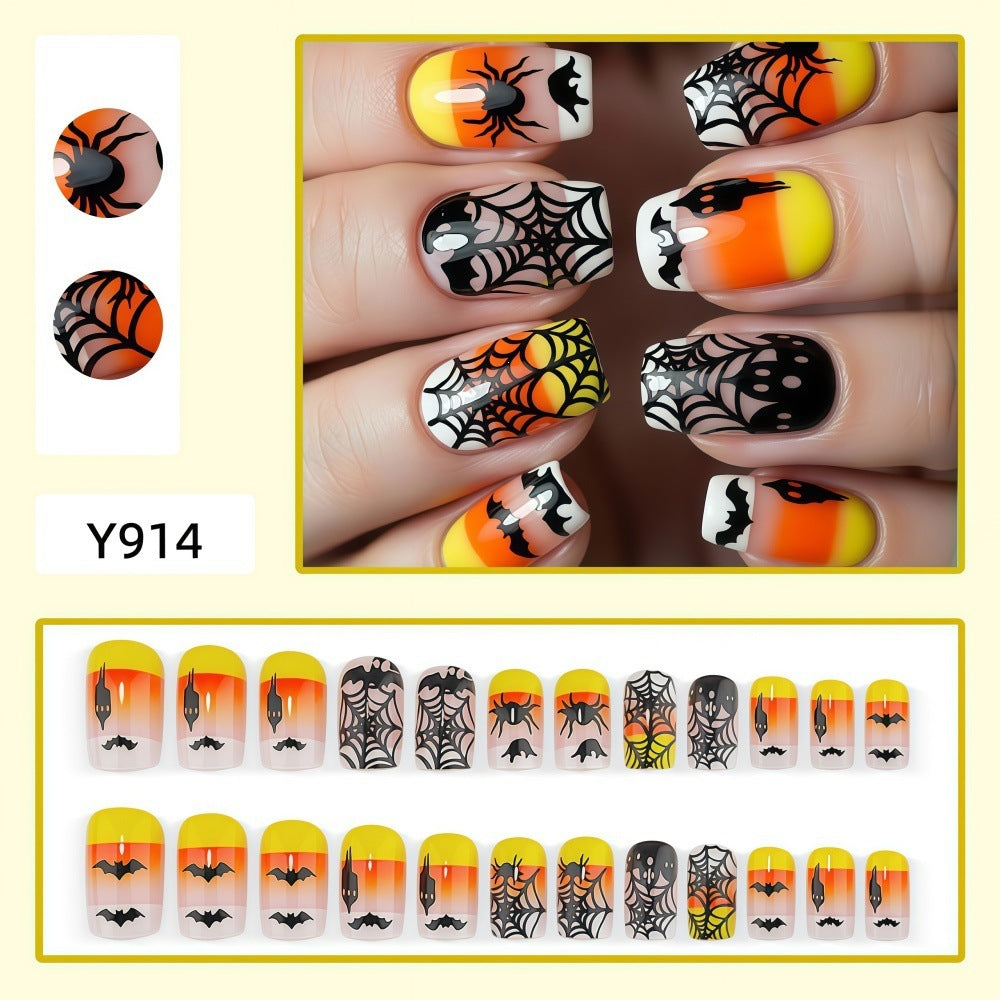 Creative Halloween-style artificial nails with spider and bat designs Bowlift