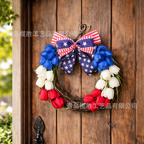 Unisex nan patriotic tulip grapevine door wreath with decorative bow Bowlift
