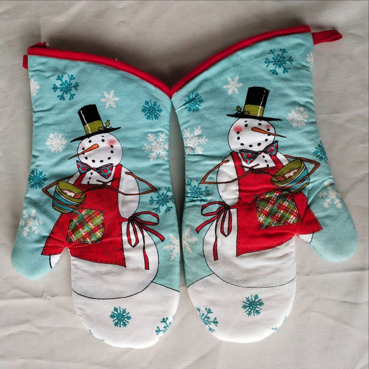 Insulated Double Oven Mitt Pair With Quilted Heat-Resistant Lining And Hanging Loop