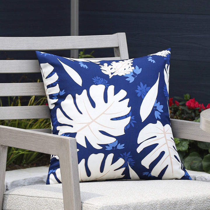 Square garden cushion cover with UV-resistant outdoor polyester, tropical leaf jacquard and concealed zipper Bowlift