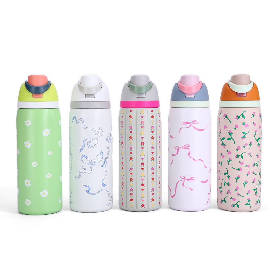 Vacuum-Insulated Stainless Steel Bottle With One-Touch Flip Lid And Integrated Carry Loop