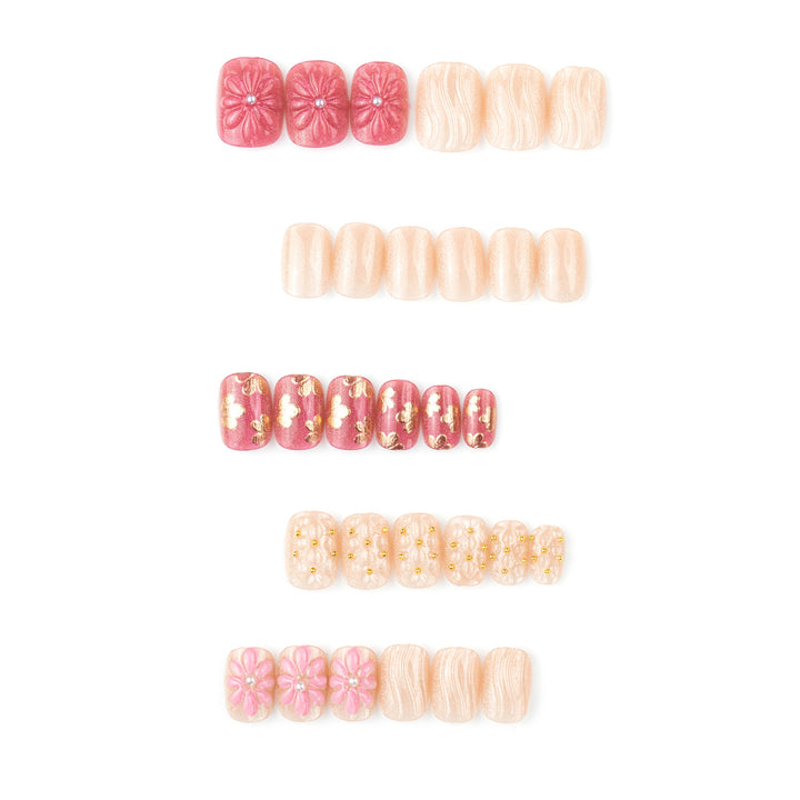 Floral Accent Artistic Press-On Nail Set Bowlift