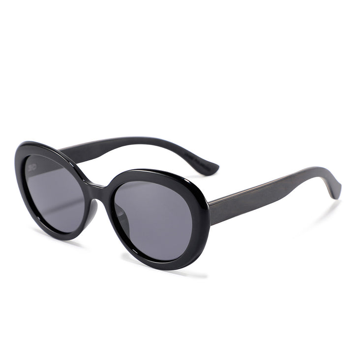 Rimless oversized cat eye polarized sunglasses with wood-effect temples Bowlift