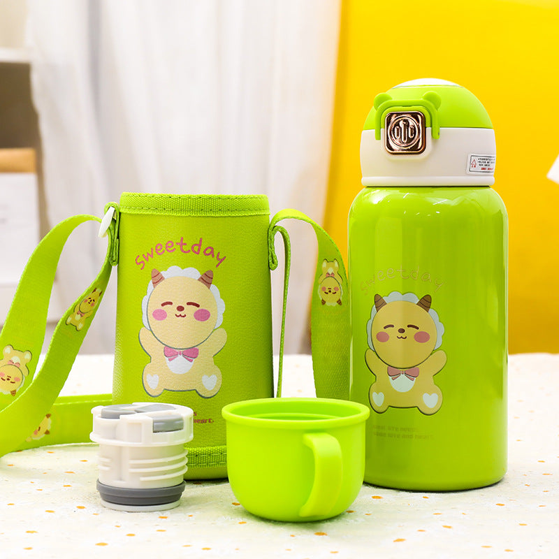 Ladies insulated bottle with cute cat motif and practical carrying strap Bowlift