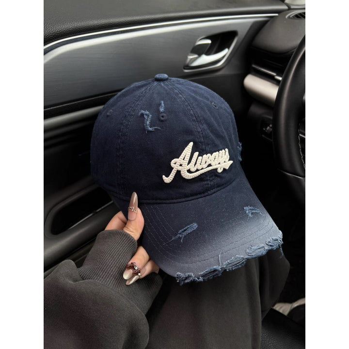 Women's Distressed Denim Style Baseball Cap Bowlift