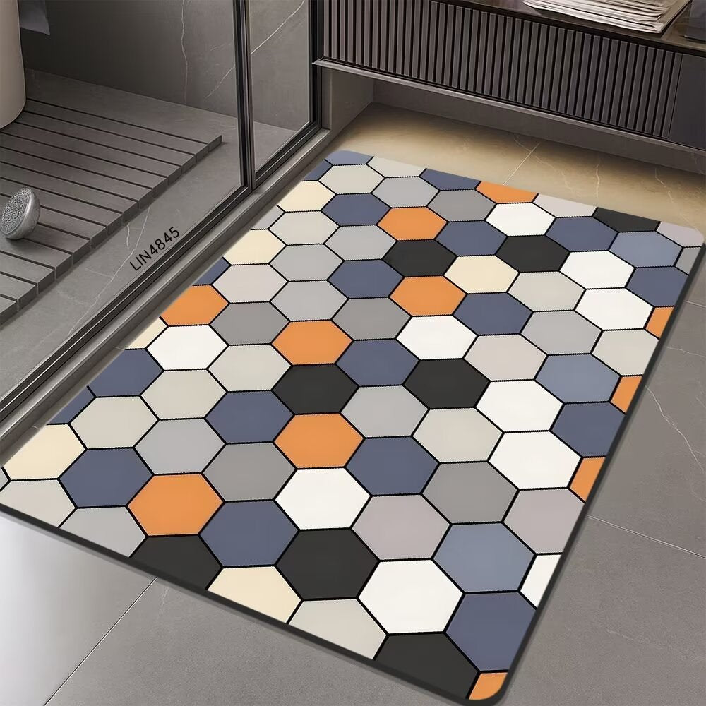 Geometric Hexagonal Pattern Bath Mat Bowlift