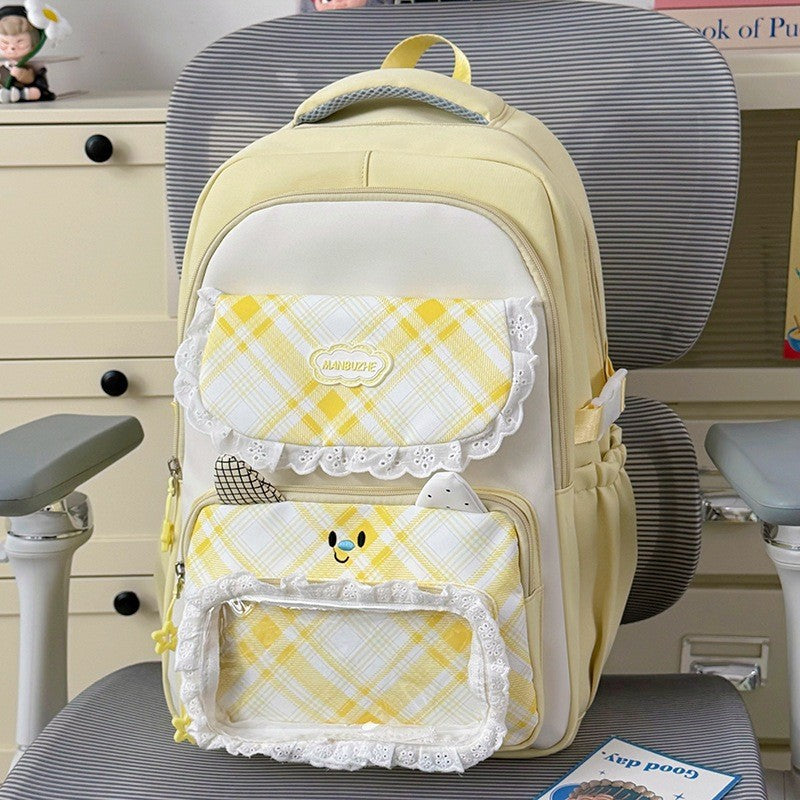 Cute Plaid Patterned Multi-Pocket School Backpack