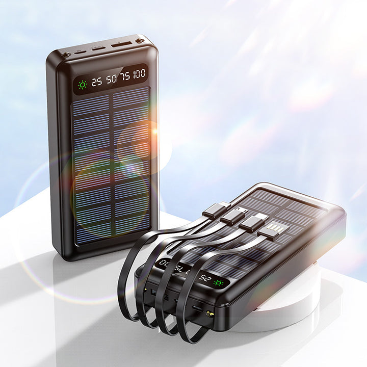 Solar-powered power bank with intelligent power display and multifunctional charging cables Bowlift