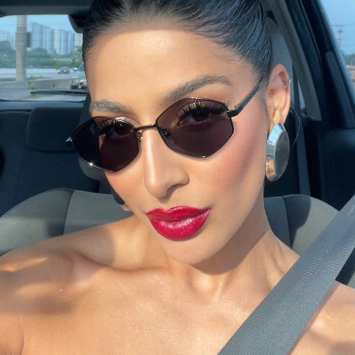 Women's hexagonal sunglasses with elegant metal accents and UV protection Bowlift