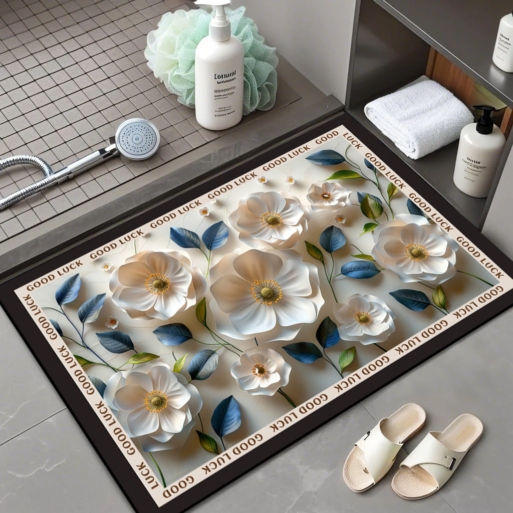 Floral Patterned Memory Foam Bath Mat Bowlift