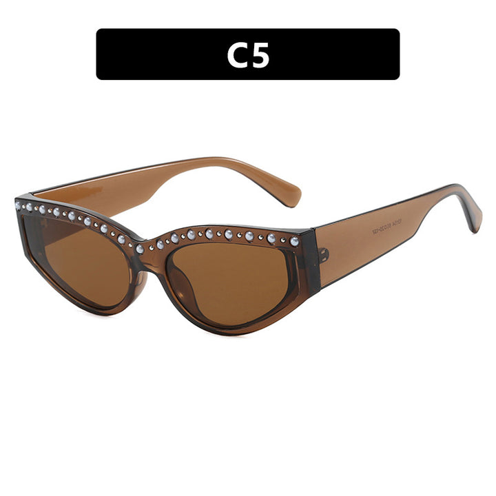 Women's Cat-Eye Sunglasses with Sparkling Rhinestone Accents and Animal Pattern Bowlift