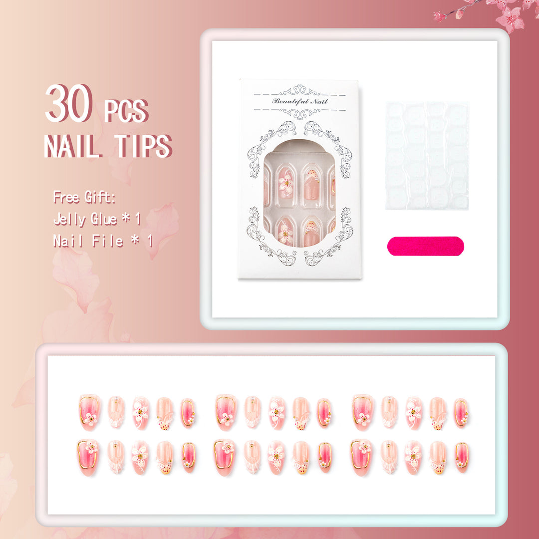 Nail set with floral design and elegant accents Bowlift