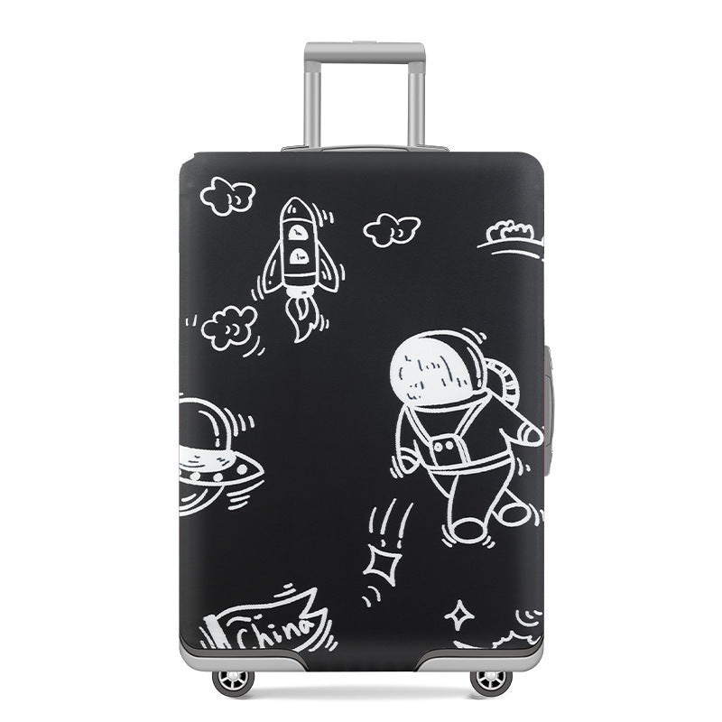 Unisex nan elastic motif suitcase cover made of stretchable polyester with handle and wheel openings Bowlift