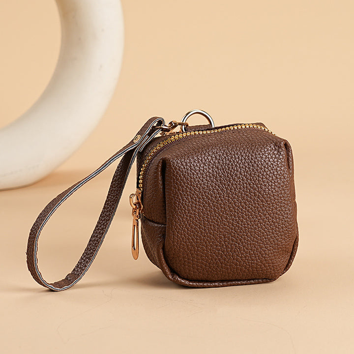 Compact Textured Leather Coin Pouch