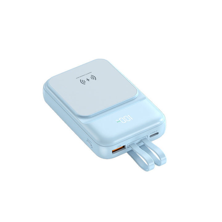 Portable power bank with wireless charging function and integrated charging cable Bowlift
