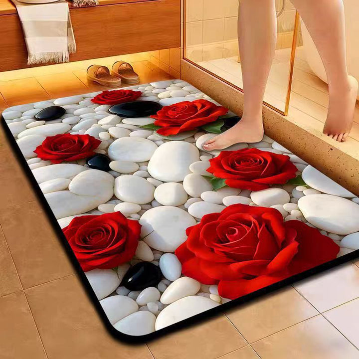 Floral-Themed Microfiber Bath Mat