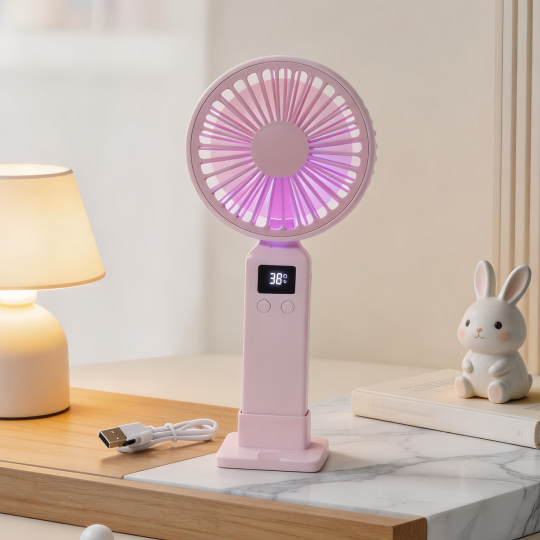 Ladies portable mini hand fan with LCD display and USB connection Bowlift