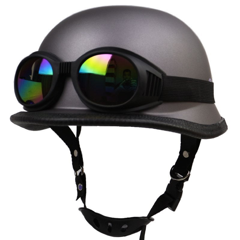 Retro Half-Style Motorcycle Helmet with Protective Goggles Bowlift