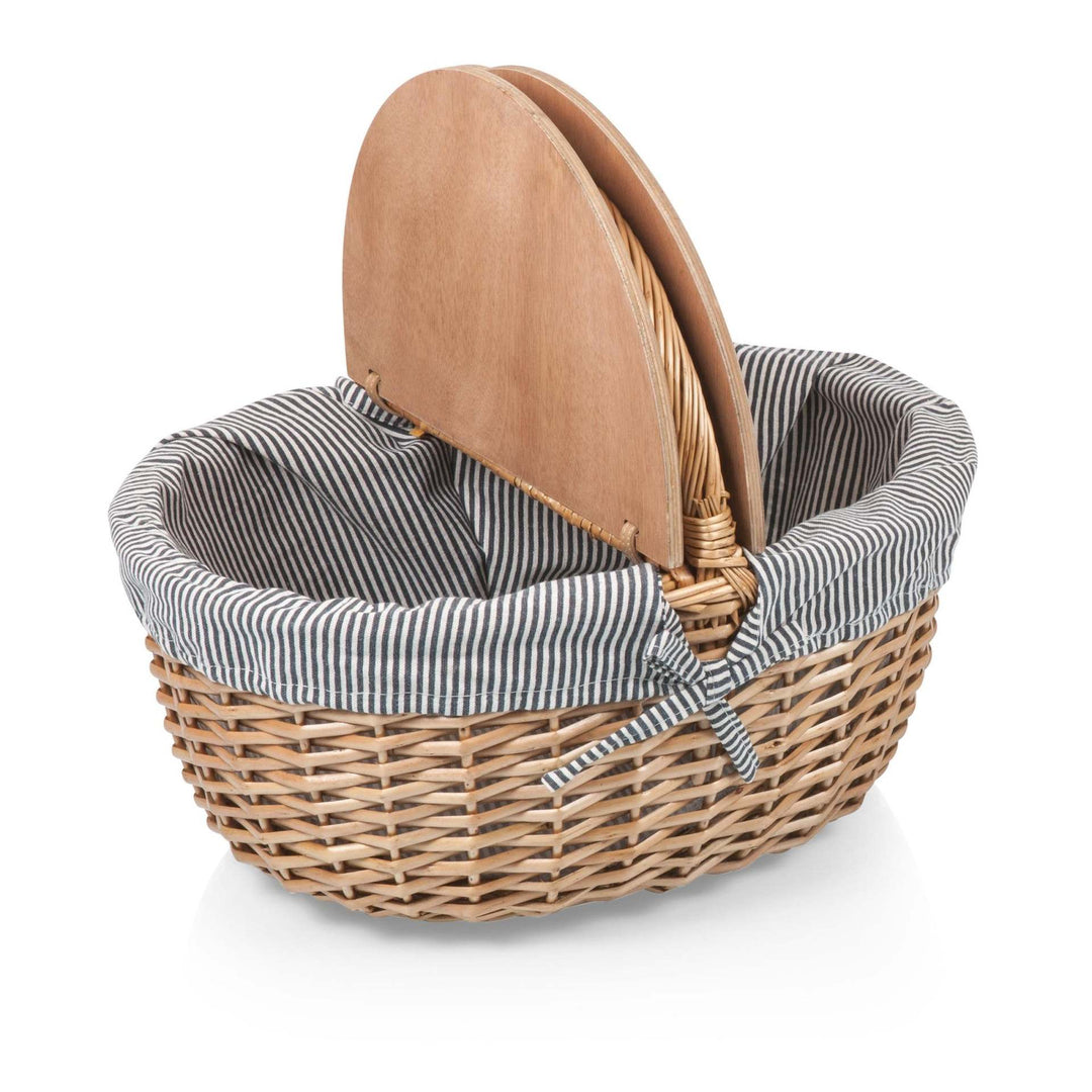 Women’s picnic basket with practical wooden lid and striped lining Bowlift