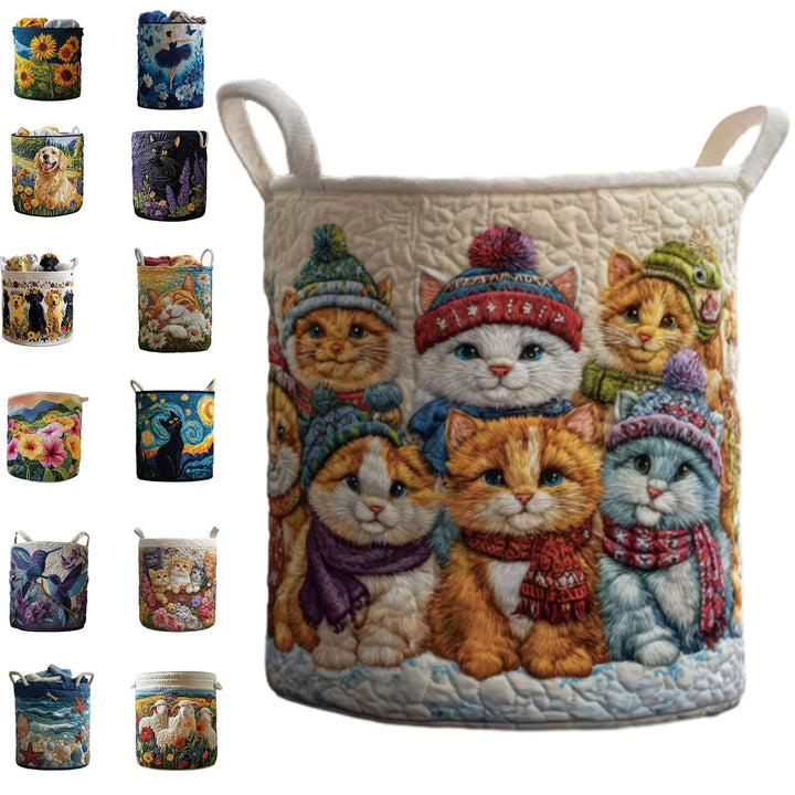 Quilted Decorative Laundry Storage Basket With Rope Handles Collapsible Fabric Organizer