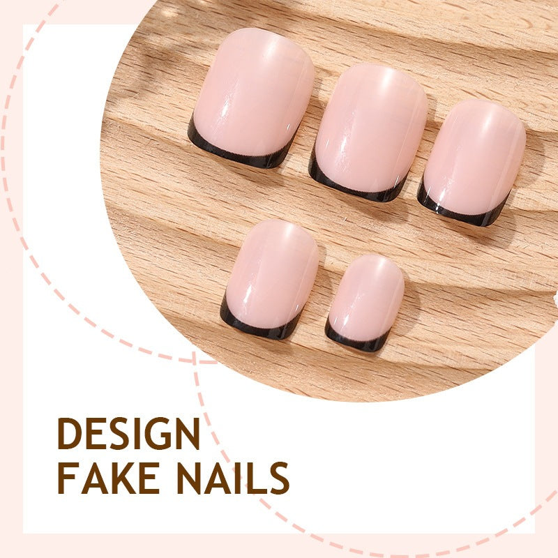 Elegant Artificial Nail Set with Black Tip Bowlift