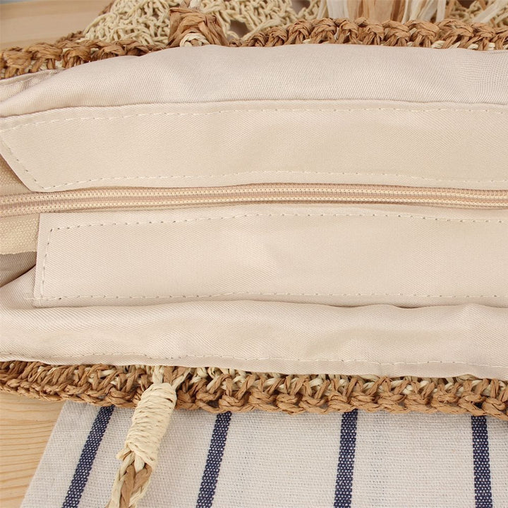 Trendy Braided Beach Bag with Tassels and Sturdy Design Bowlift