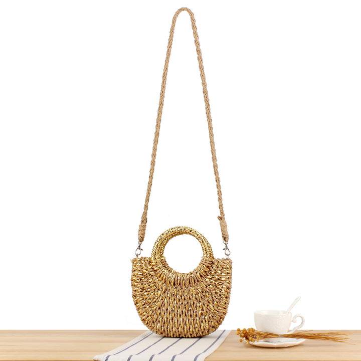 Stylish Woven Shoulder Bag with Round Handle Bowlift