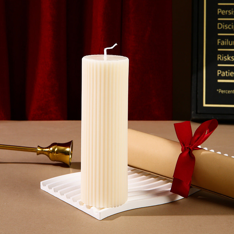 Hand-Poured Ribbed Pillar Candle for Home Decor