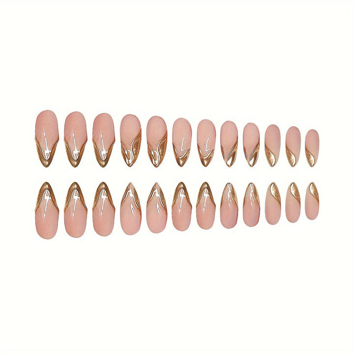 Elegant Stiletto Press-On Nails with Gold Accent Tips Bowlift