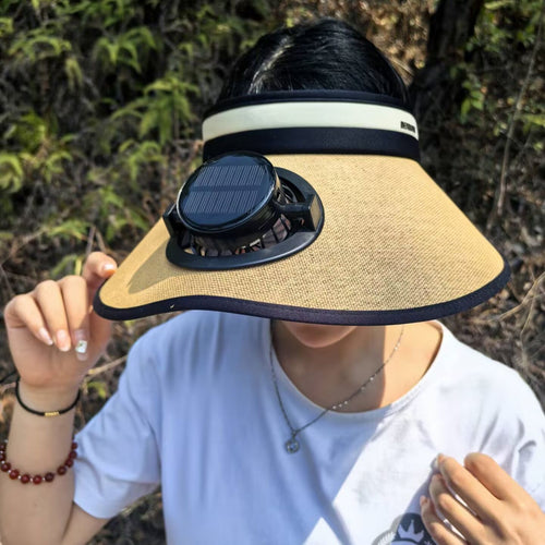 Sun protection visor with solar powered fan Bowlift