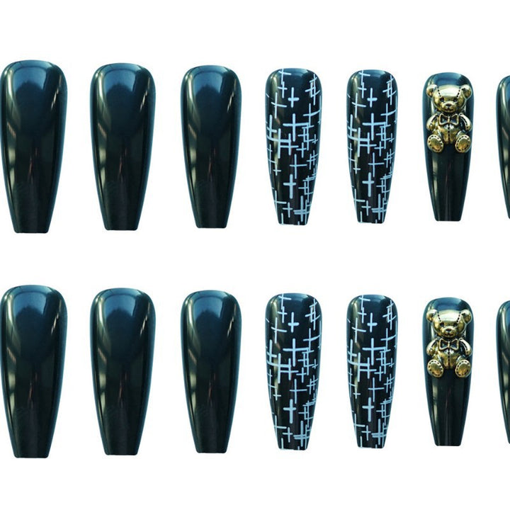 Artistic Stiletto Press-On Nail Set With Gold Accents