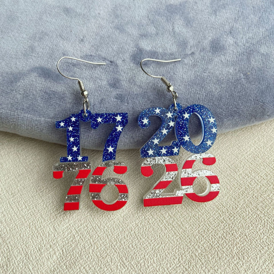 Women's eye-catching acrylic number earrings with sparkling star and stripe pendants Bowlift