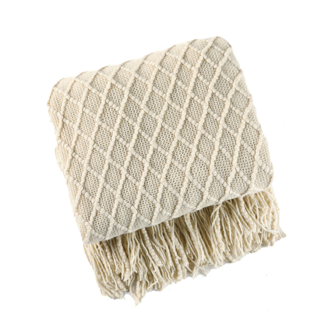 Cable Knit Fringe Throw Blanket Bowlift