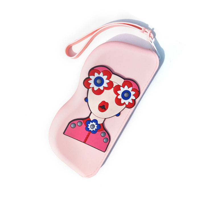 Molded silicone protective sunglasses case with paracord wrist strap and 3D floral eyewear applique Bowlift
