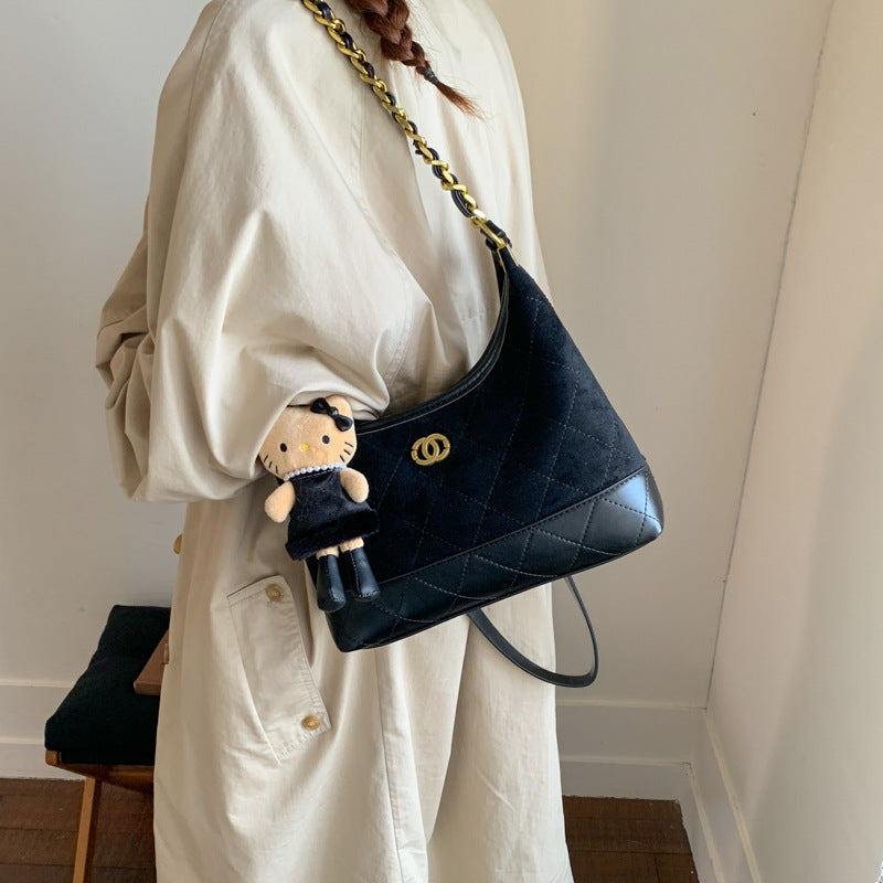 Quilted Suede Shoulder Bag Bowlift