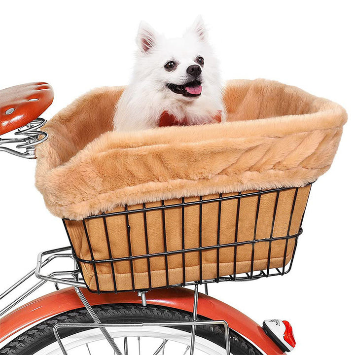 plush lined front bicycle pet basket with secure harness and waterproof liner Bowlift