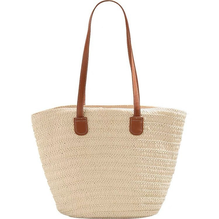 Elegant and Spacious Straw Bag with Leather Handles Bowlift