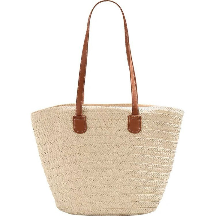 Elegant and Spacious Straw Bag with Leather Handles Bowlift