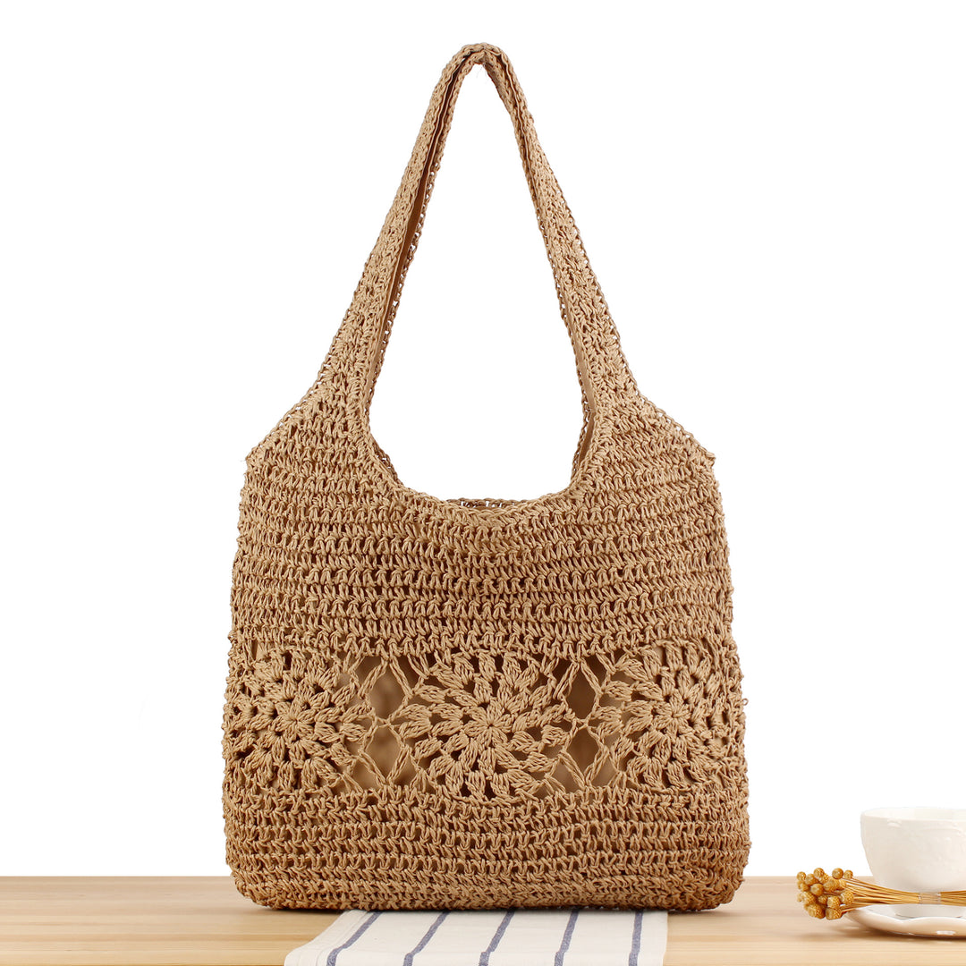 Versatile straw shoulder bag with floral details Bowlift