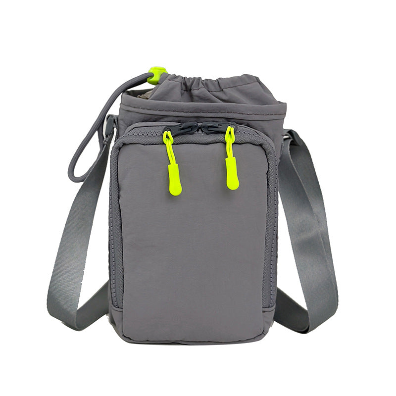 Compact Drawstring Crossbody Utility Pouch with Front Zip Pocket Bowlift