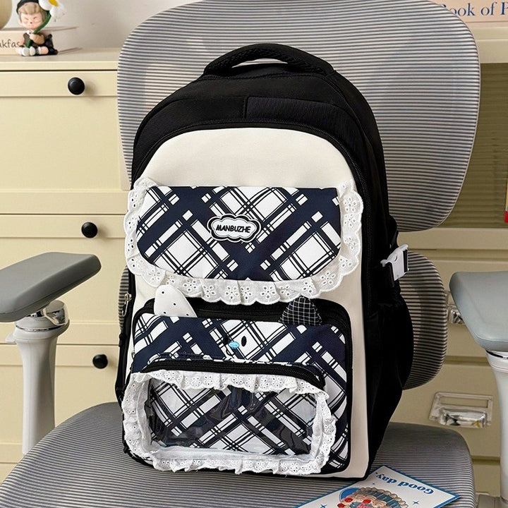 Cute Plaid Patterned Multi-Pocket School Backpack