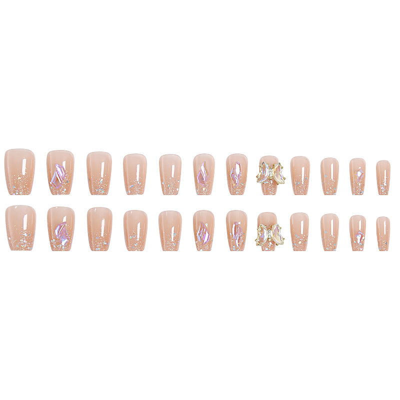 Acrylic Nail Set with Glitter and 3D Butterfly Decorations Bowlift