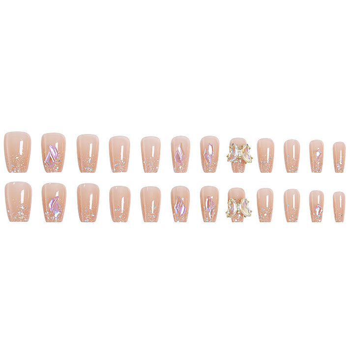 Acrylic Nail Set with Glitter and 3D Butterfly Decorations Bowlift